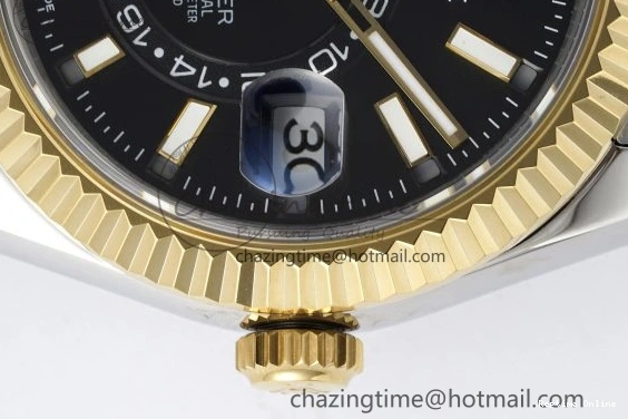 0502 Skydweller SS YG Noob Best Edition Black Dial on SS YG Jubilee Bracelet A23J Efficient 2122